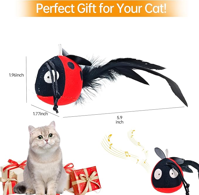 Chirping Cat Toys Hanging Cat Feather Toy - Catnip Interactive Cat Toys for Indoor Cats - Automatic Cat Toy for Cat Exercise & Kicker to Self Play (Black Pangpang) - PAWPICO
