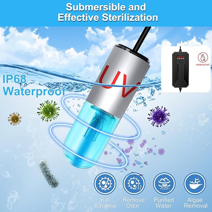 Aquarium Clean Light,3 W Mini Submersible Algae Removal Light with Timer,Aquarium Water Clean Green Clear Waterproof Clean Light for Pond,Swimming Pool AquariumPetsFishMonopoly