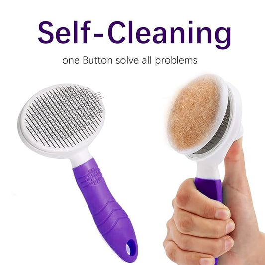 Cat Self Cleaning Slicker Brush, Pets Skin Friendly Cat Brush for Dogs Cats Grooming Brush Tool Easy to Remove Loose Undercoat, Mats Tangled Hair Slicker Massage Cats Dogs Brush - Upgraded - PAWPICO