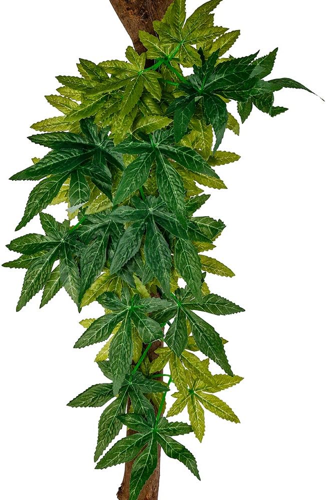 Reptile Silk Plants Leaves, Habitat Amphibian Accessories Enclosure Decor Tank Decoration Vines for Climbing, Decorate Grass Leaf with Suction Cup for Reptile & Amphibian Habitat Plants PAWPICO