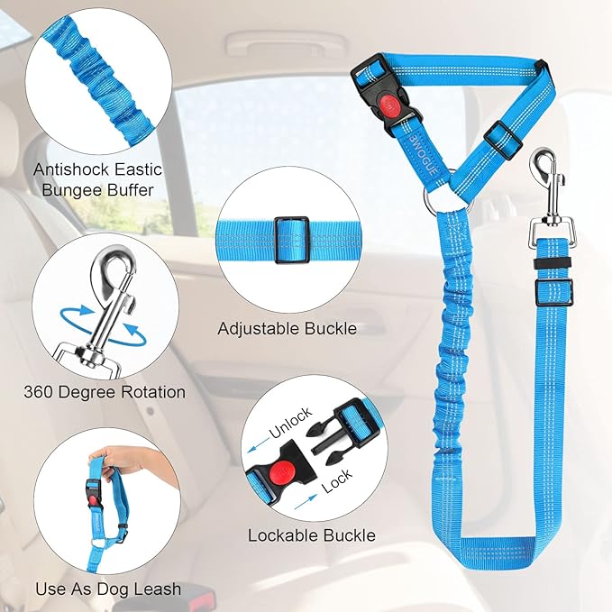 BWOGUE 2 Packs Dog Cat Safety Seat Belt Strap Car Headrest Restraint Adjustable Nylon Fabric Dog Restraints Vehicle Seatbelts Harness BWOGUEPetHome