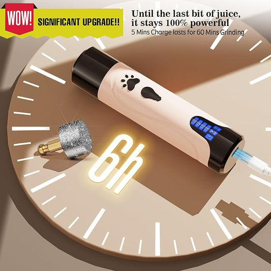 YABIFE Dog Nail Grinder, Dog Nail Trimmers and Clippers Kit, Super Quiet, Rechargeable, for Small Large Dogs Cats Toenail Claw Grooming,3 Speeds, 1 Extra Grinding Wheel - PAWPICO