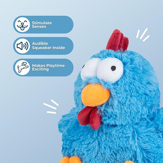 Best Pet Supplies Mrs. Cluck Interactive Squeaky Plush Toy for Small and Medium Breed Puppies or Dogs – Mrs. Cluck (Blue) - PAWPICO