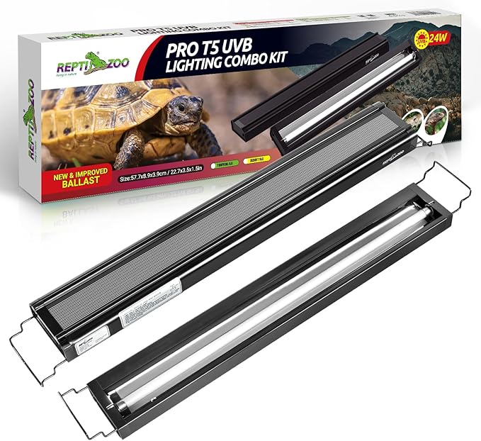 REPTI ZOO UVB Reptile Light, New Version T5 HO UVB Lighting Combo Kit, Reptile Terrarium Hood with 10.0 UVB Tube Bulb, Reptile Light Fixture 24W-22Inch REPTIZOO