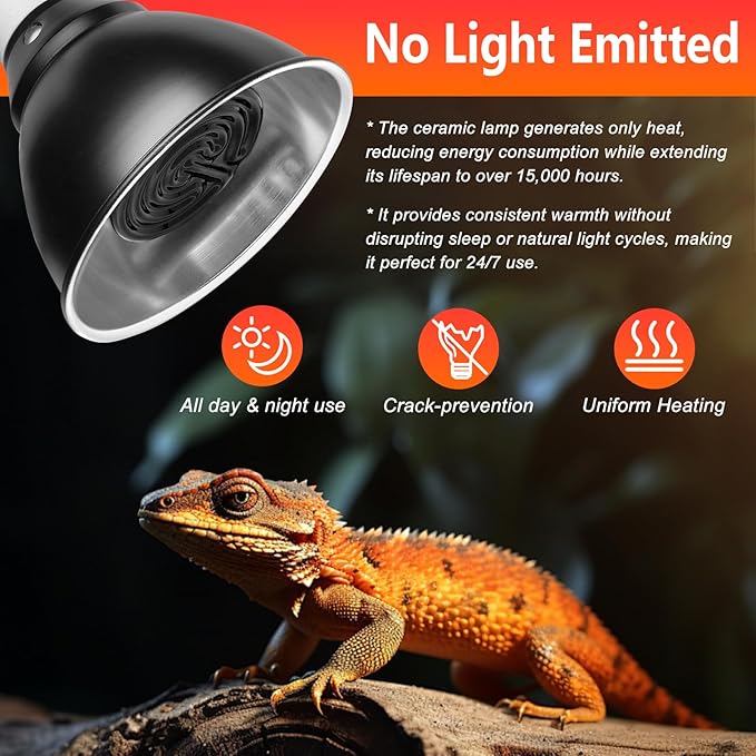 100W Ceramic Heat Emitter for Day and Night Use, Pack of 2 Reptile Basking Heat Lamp for Bearded Dragon, Lizard, Iguana & Amphibians (Black, 100 Watts) BOEESPATDirect