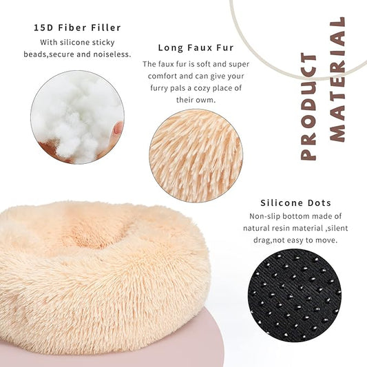 Light Brown Dog Bed Small,Calming Dog Bed for Small Dogs,20 inches Donut Fluffy Pet Beds,Anti Anxiety Round Fits up to 10 lbs Soft Warm Pets Beds for Puppy Dogs Indoor - PAWPICO