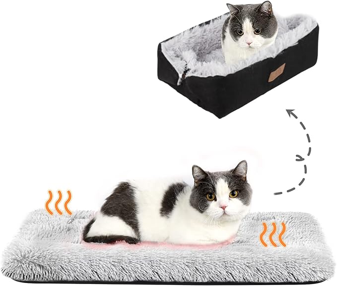 Cat Bed Small Dog Bed 24''X20'' Self Warming Cat Bed Self Heating Cat Pad Extra Warm Thermal Kitten Beds for Indoor Outdoor Kittens Small Pets (Black) - PAWPICO