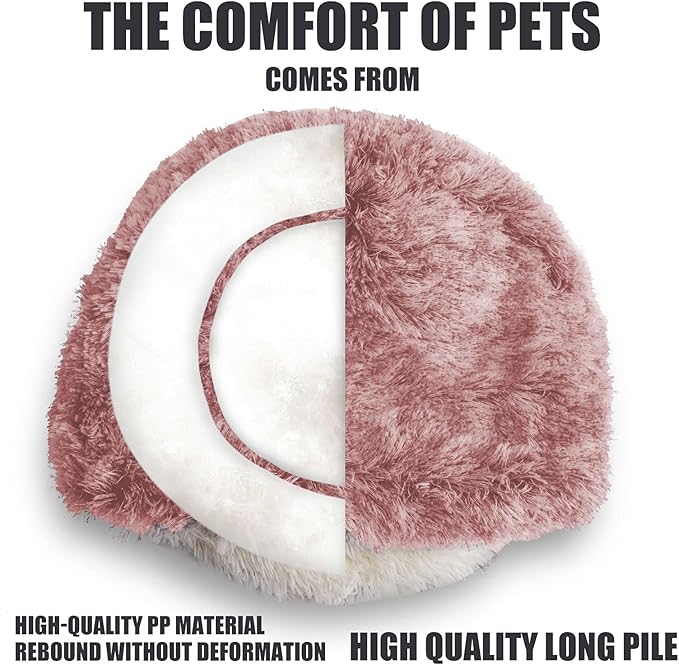 ShinHye Cat Bed Round Plush Fluffy Hooded Cat Bed Cave, Cozy for Indoor Cats or Small Dog beds, Soothing Pet Beds Doughnut Calm Anti-nxiety Dog Bed - Waterproof Bottom Washable (26×26inch, Pink) - PAWPICO