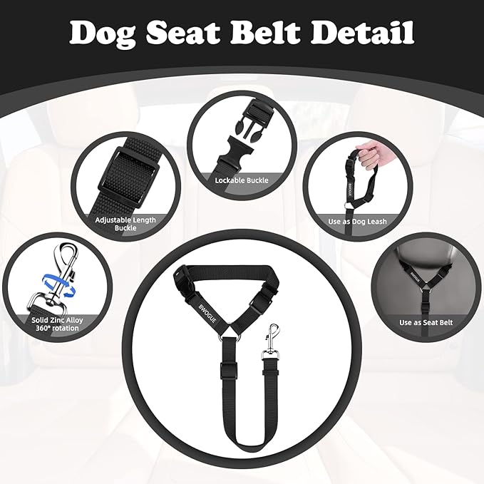 BWOGUE 2 Packs Dog Cat Safety Seat Belt Strap Car Headrest Restraint Adjustable Nylon Fabric Dog Restraints Vehicle Seatbelts Harness BWOGUEPetHome