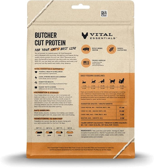 Vital Essentials Freeze Dried Raw Cat Food, Pork Mini Nibs Entree, 12 oz VitalEssentials