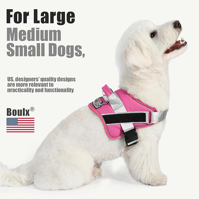 Bolux Dog Harness, No-Pull Reflective Dog Vest, Breathable Adjustable Pet Harness with Handle for Outdoor Walking - No More Pulling, Tugging or Choking (Fuchsia, Small (Pack of 1)) Bolux