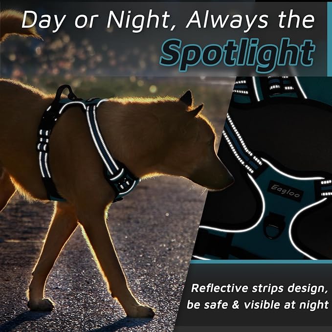 Eagloo Dog Harness Medium Sized Dog, No Pull Service Vest with Reflective Strips and Control Handle, Adjustable and Comfortable for Easy Walking, No Choke Pet Harness with 2 Metal Rings, Dark Green, M GoExplorewithEagloo