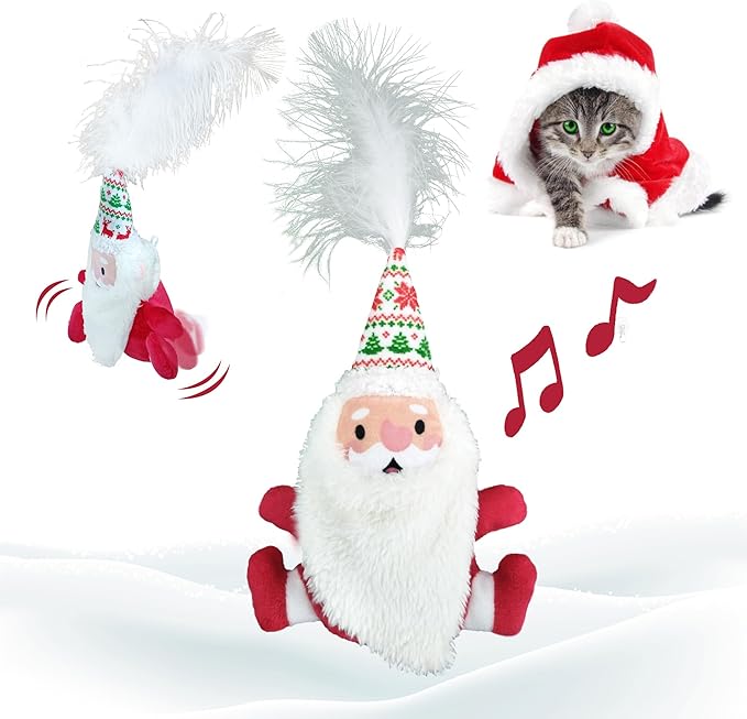LEWISER Cat Toys, Rechargeable Intelligent Swinging Santa Clause, Suitable for Cat Teaser Stick, Interactive Christmas Cat Toys for Indoor Cats Chase Exercise, Music Melody, 3 Modes - PAWPICO