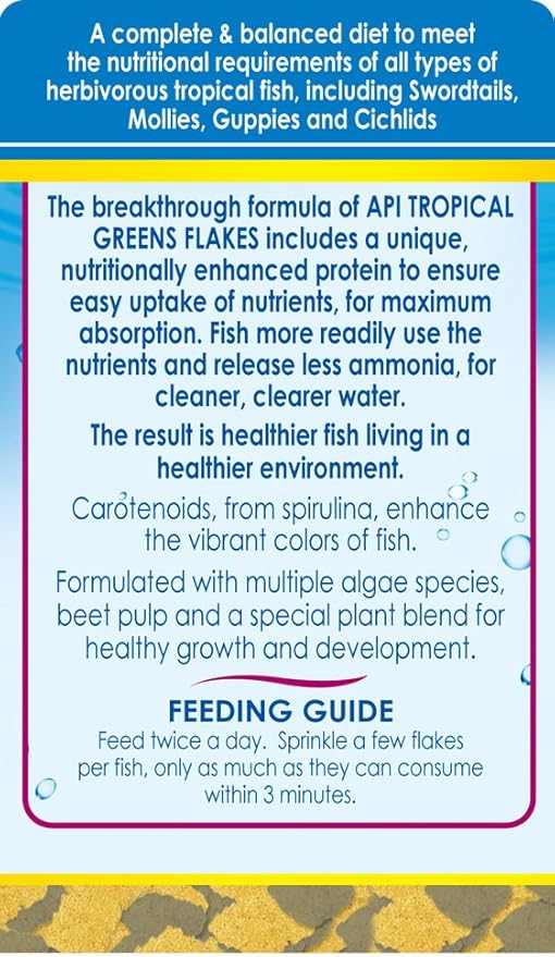 API TROPICAL GREENS FLAKES Tropical Fish Greens Flakes Fish Food 2.1-Ounce Container API