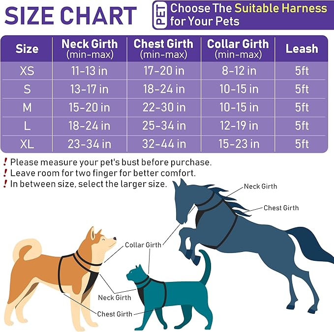 GAMUDA Dog Harness Collar and Leash Set, Dog Harness, No Chock No Pull Adjustable Vest Harnesses Plaid Reflective for Medium Dog, Cat, Small Horse, Small Bull and Pig (Purple, M) GAMUDACollarsCollection