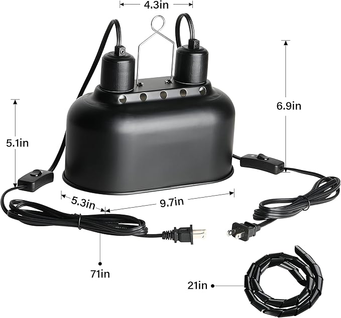 Simple Deluxe Dual Dome Reptile Light Fixture with Separate Switches, Fits Max 100W Reptile Heat Lamp/UVB Light, for Amphibians Terrarium and Tortoise Habitat SimpleDeluxe