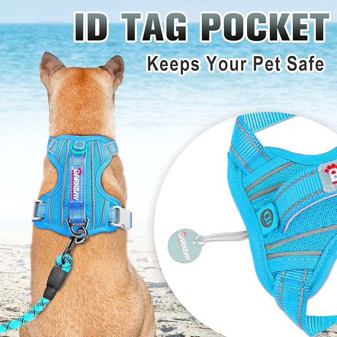 BARKBAY No Pull Dog Harness Large Reflective Dog Harness with Front Clip and Easy Control Handle for Walking Training Running with ID tag Pocket(Blue,XL) BARKBAY