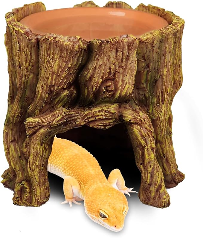 NANEEZOO Reptile Hide Cave 2 in 1 Reptile Humid Cave with Terracotta Water Basin Moisture Keeping and Shedding Help for Reptile Amphibians Leopard Gecko NANEEZOO