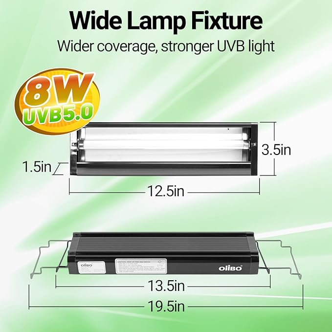 Oiibo T5 HO Reptile Light Fixture UVB Lighting Combo Kit, Reptiles Terrarium Lamp Hood Light Fixture Include UVB 5.0 Rainforest Reptile Light for Chameleon Arboreal Geckos Lizard (8W) OIIBO