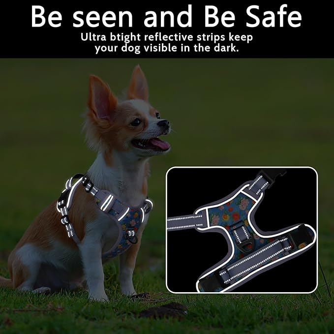 Timos Dog Harness, No-Pull Pet Harness with 2 Leash Clips, Adjustable Soft Padded Dog Vest, Reflective Outdoor Pet Oxford Vest with Easy Control Handle Timos