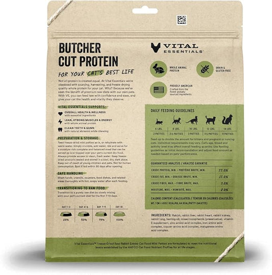 Vital Essentials Freeze Dried Raw Cat Food, Rabbit Mini Patties Entree, 15 oz VitalEssentials