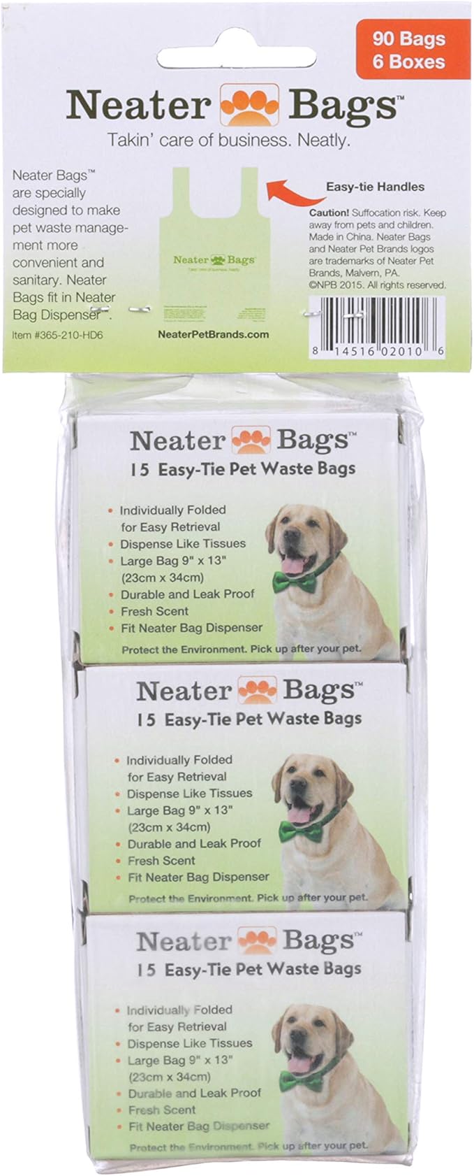 Neater Pets Neater Bags - Dog Waste Poop Bags - Dispense One at a Time Like Tissues - No Rolls to Fuss With - Easy-Tie Handles (90 Bags) - PAWPICO