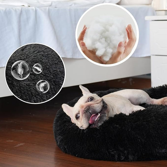Black Dog Bed Washable,Fluffy Dog Beds for Small Dogs 19 inches Donut Soft Small Pet Bed,Calming Anti Anxiety Round Fits up to 10 lbs Warm Comfort Pets Beds for Puppy Dogs Indoor - PAWPICO