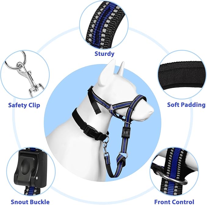 BARKLESS Soft Dog Head Collar, Padded No Pull Head Halter, Training Nose Leash with Safety Link for Medium Large Dogs, Adjustable Muzzle Leash, Easy Control for Walking Barkless