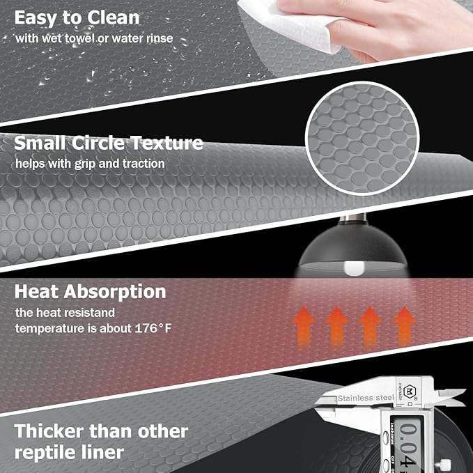 Bearded Dragon Tank Accessories, 17.5X120 Inches Bearded Dragon mat Flooring Reptile Carpet Substrate for Lizard, Iguana, Snake, Tortoise, Non-Adhesive Reptile Habitat Bedding, Grey Hoplaep