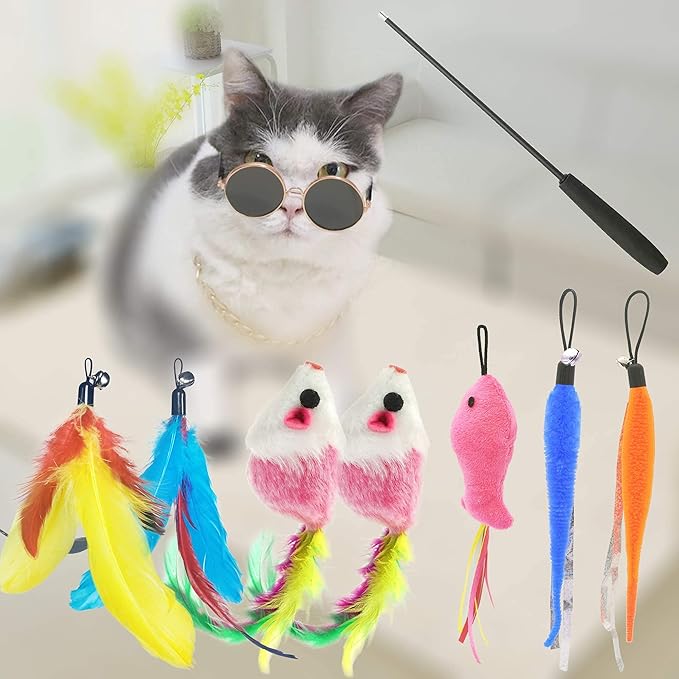 ZPH Cat Toys,Interactive Feather Variety Pack for Cats Wand Kitten Toy-Includ Cat Exercise Toy Fluffy Mouse Worms&Fish - PAWPICO
