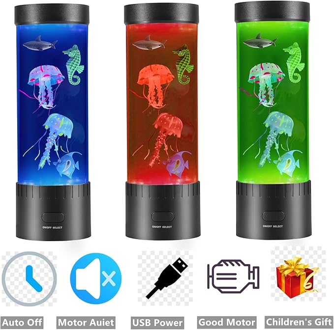 Artificial Jellyfish Lamp, Fish Decorative Sensory Aquarium Lamps Swimming Seahorses Sharks Mood Light Decorations Gifts for Kids impcenst