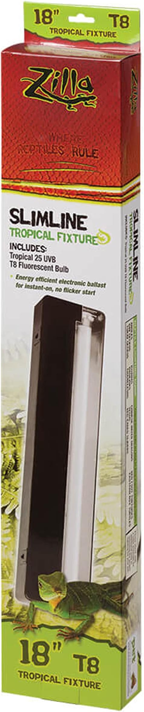 Zilla Reptile T8 Slimline Tropical Pet Habitat Light Fixture with 15 Watt Fluorescent Bulb, 18 Inches Zilla