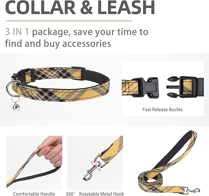 PUPTECK Adjustable Dog Harness Collar and Leash Set Step in No Pull Pet Harness for Small Medium Dogs Puppy and Cats Outdoor Walking Running, Soft Mesh Padded Reflective Vest Harnesses, Yellow, XS PUPTECK