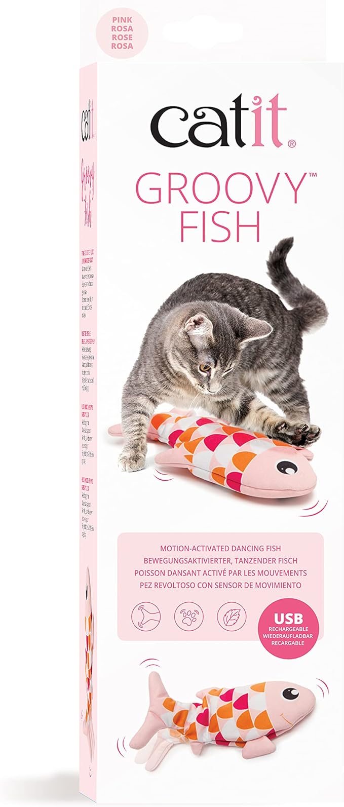 Catit Groovy Fish Interactive Cat Toy with Catnip, Pink (Pack of 4) - PAWPICO