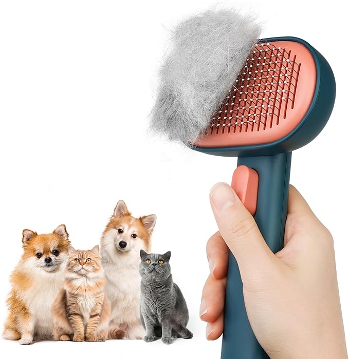 aumuca Cat Brush Dog Brush for Shedding Grooming, Cat Brushes for Indoor Cats, Slicker Cat Fur Brush Dog Comb with Release Button, Dog Grooming Brush Pet Brush for Semi-Short to Semi-Long Hair, Green - PAWPICO