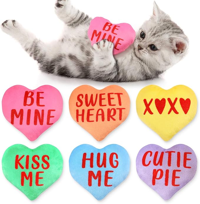 Valentines Cat Catnip Toys 6PCS Sweetheart Sayings Valentines Day Cat Toys Gifts for Indoor Cat Cute Funny Interactive Kitten Toys Boredom Relief Teeth Cleaning Chew Bite Kick Kitty Toys - PAWPICO
