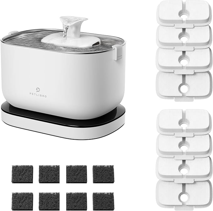 Bundle of PETLIBRO 2.5L/84oz Cat Water Fountain, Cordless Pet Water Fountain Battery Operated + PETLIBRO Replacement Filters, 4 Months Set of Filters 8 Count (Pack of 1) - PAWPICO