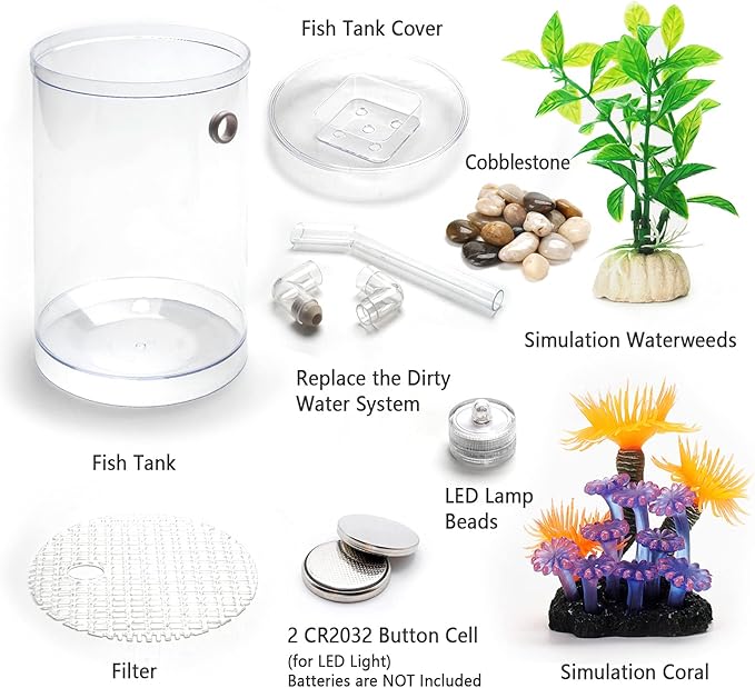 Betta Fish Tank, 360 Aquarium with LED Light, 1 Gallon Fish Bowl, Small Fish Tank Starter Kit, Beta Fish Tank Self Cleaning as Desktop Decoration for Office Home Room Decor Oltraman