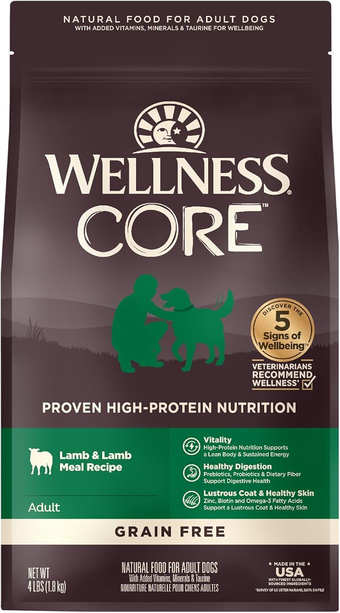 Wellness Core Natural Grain Free Dry Dog Food, Lamb, 4-Pound Bag - PAWPICO