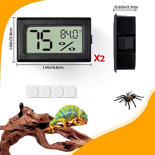 2 PCS Rectangle Reptile Thermometer and Humidity Gauge for Bearded Dragon Accessories, Reptile Tank Accessories for Jumping Spider, Leopard Gecko, Hermit Crab, Gecko, Ball Python, Lizard BSRESIN