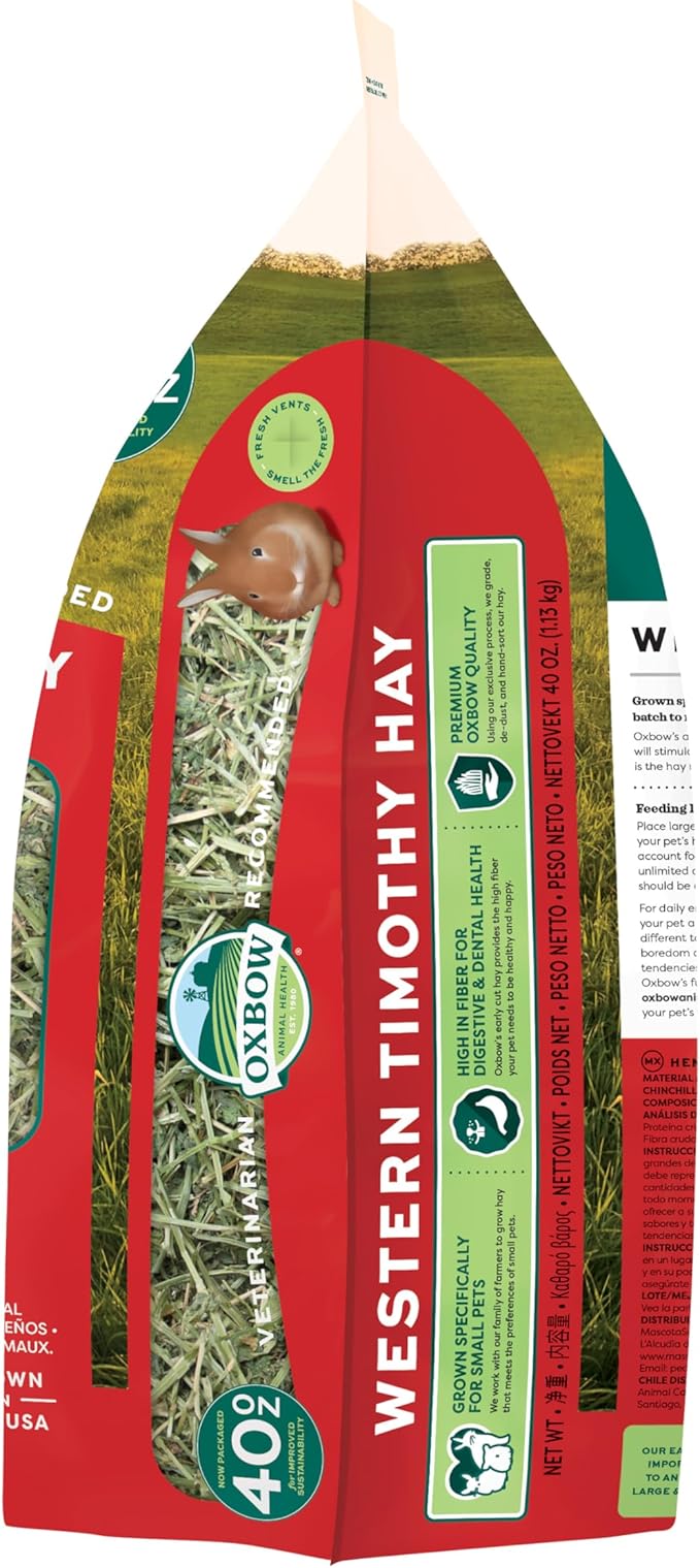 Oxbow Animal Health Western Timothy Hay - All Natural Hay for Rabbits, Guinea Pigs, Chinchillas, Hamsters & Gerbils - 40 Oz OxbowAnimalHealth