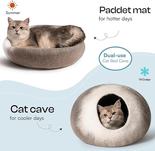 Cat Cave Bed -Handmade Wool Cat Bed Cave, Cat Bed Cat House, Felt Cat Caves for Indoor Cats and Kittens - PAWPICO
