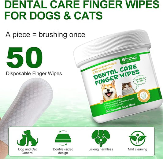Dog Teeth Cleaning 50PCS, Pets Teeth Cleaning Wipes for Dogs & Cats, Dog Toothbrush Kit, Dog Dental Care Finger Wipes, Remove Bad Breath, Plaque & Tartar, Cleaning & Gum Care Pet Wipes PAWPICO