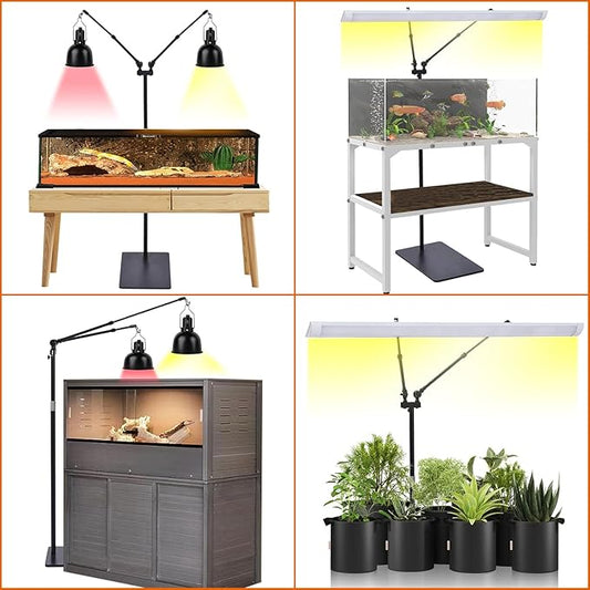76" Stretching Adjustment Dual Reptile Lamp Stand Hang 8 Lbs Very Sturdy, Reptile Heat Light Stand Brooder Lamp Support, Grow Light Stand, Turtle Tank Light Stand, Aquarium Light Stand msgglun