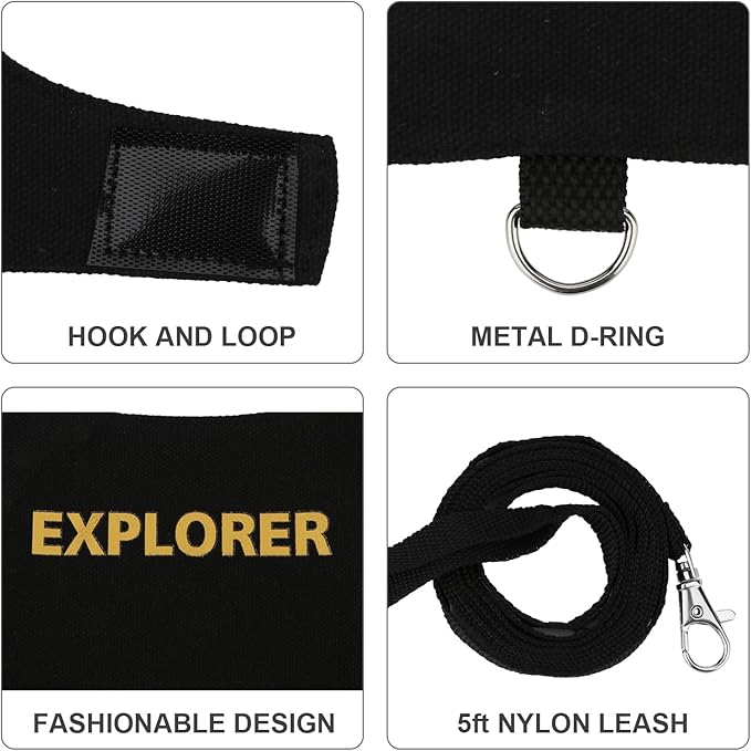 Hypeety Bearded Dragon Harness and Leash Set Adjustable Escape Proof Leash Outdoor Walking Training Leash and Harness for Bearded Dragon Lizard Reptiles Small Pets Black (Explorer) Hypeety