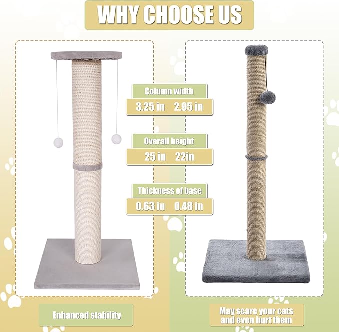 Cat Scratching Post-Scratching Post with Sisal Rope for Indoor Cats Large Cat Scratching Post sisal cat Scratcher Cute for Kitten Scratching Post(25 inch) - PAWPICO