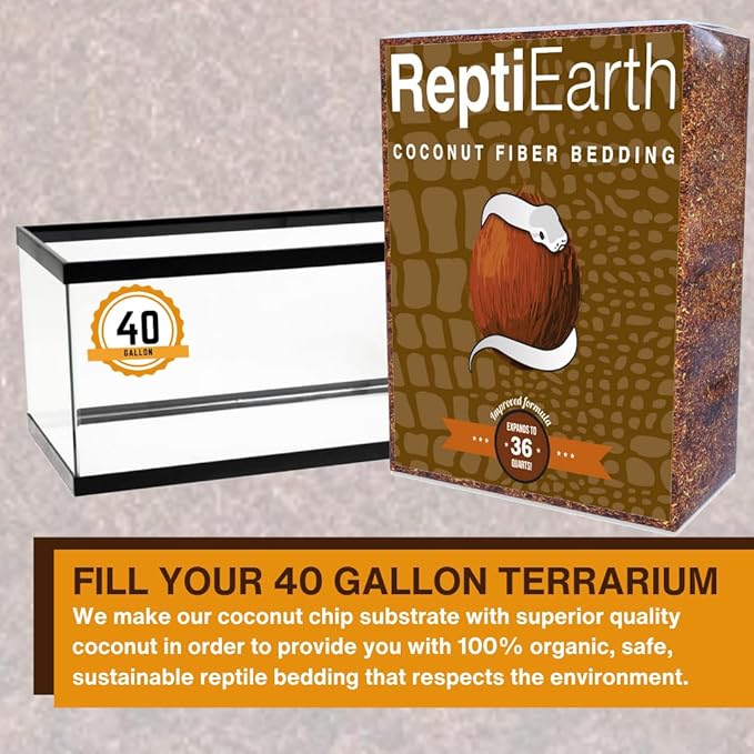 ReptiEarth Reptile Bedding, Fluffy Coconut Fiber Substrate 36 Quart Organic Coco Ready to Use for Bioactive Snake Terrarium, Lizard Tanks with Plants, for Frog, Tarantula or Hermit Crab Habitat ReptiChipPremiumSubstrate