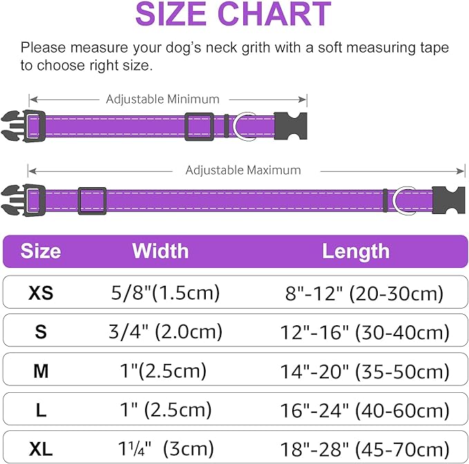 Joytale Reflective Dog Collar,Soft Neoprene Padded Breathable Nylon Pet Collar Adjustable for Puppy and Small Dogs,Purple,XS - PAWPICO