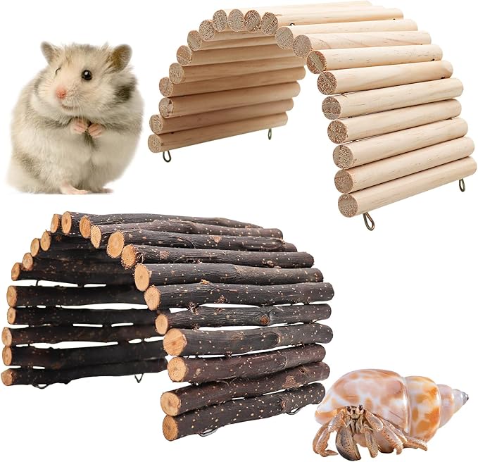 Reptile Hideout, Wooden Hermit Crab Climbing Toys, Reptile Tank Habitat Decor, Bendable Ladder Bridge Tunnel Toys for Lizard Chameleon Hamster Rats Chinchilla Guinea Pig Rabbit Bearded Dragon Dnoifne