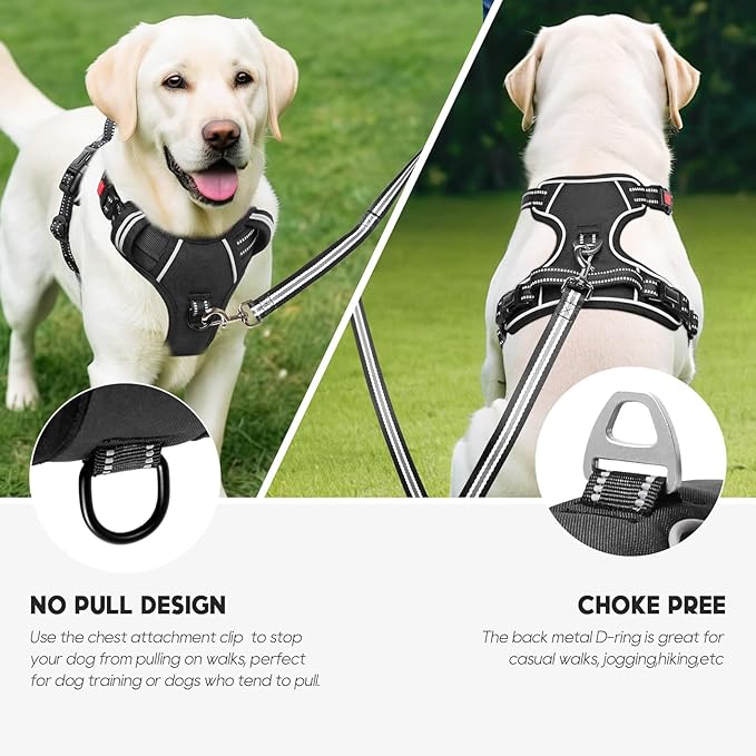 Timos Dog Harness, No-Pull Pet Harness with 2 Leash Clips, Adjustable Soft Padded Dog Vest, Reflective Outdoor Pet Oxford Vest with Easy Control Handle Black Timos